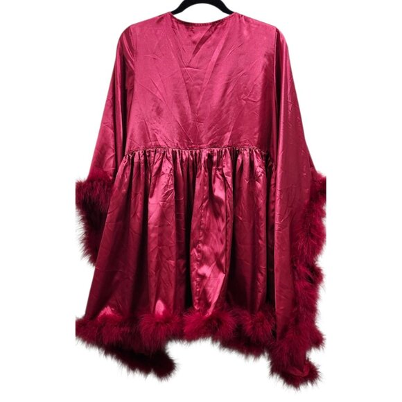 Solistawear Valentina Red Satin Robe Feather Trim Luxe Wrap – Solista W Size L - Picture 7 of 12